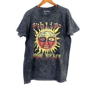 Vintage Style Sublime Long Beach Short Sleeve Crew Neck T Shirt Unisex L Grey